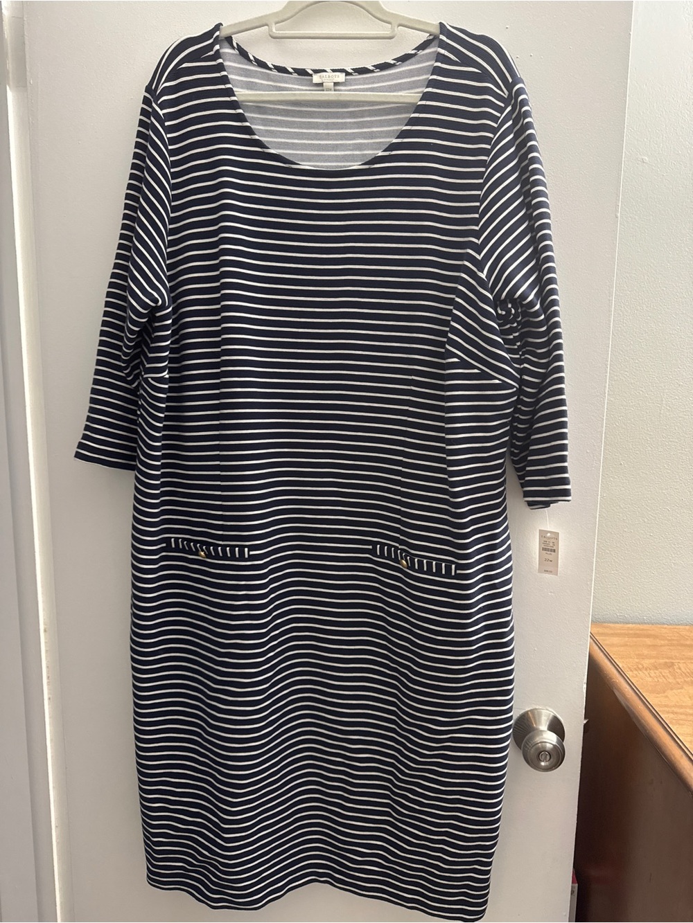 Talbots Navy and White Striped Midi Dress